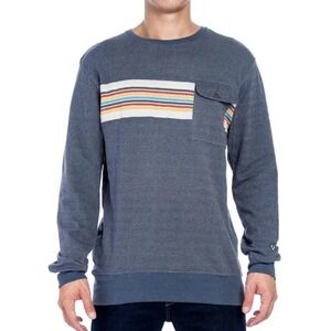 Vissla Mens Blue Herringbone Stripe Crewneck Sweatshirt Medium M603ICRE